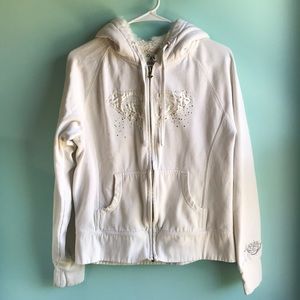 Roxy white hoodie with faux fur hood interior
